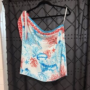 White House Black Market Asymmetrical Red and White Camisole